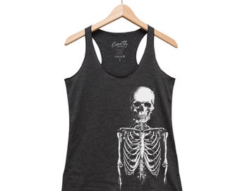 Halloween Shirt - Skeleton Tank Top - Gothic Women Tank Top - Triblend Racerback Tank Top - Halloween Costume - Funny Halloween
