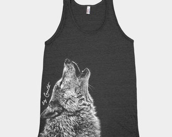 Wolf Tank Top, Men's Tank Top, Unisex Tank Top, Yoga Tank Top, Black Tank Top, Animal Tank Top, Gift for Men, Animal Shirt, Bohemian