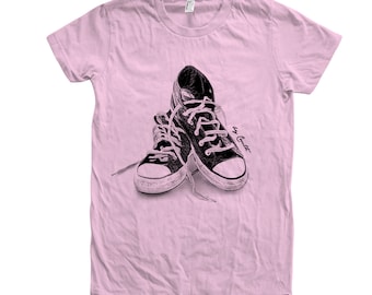 Sneakers Tshirt, Womens Junior Tshirt, Crew Neck, Cotton T-shirt, Dancer Shirt, Cute Screen Print Tee, Graphic Tee, Gym Lover Gift
