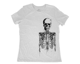 Halloween Shirt, Womens Tshirt, Skeleton Shirt, Summer Shirt, Screenprint Shirt, Gothic Shirt, Birthday Gift, Graphic Tee