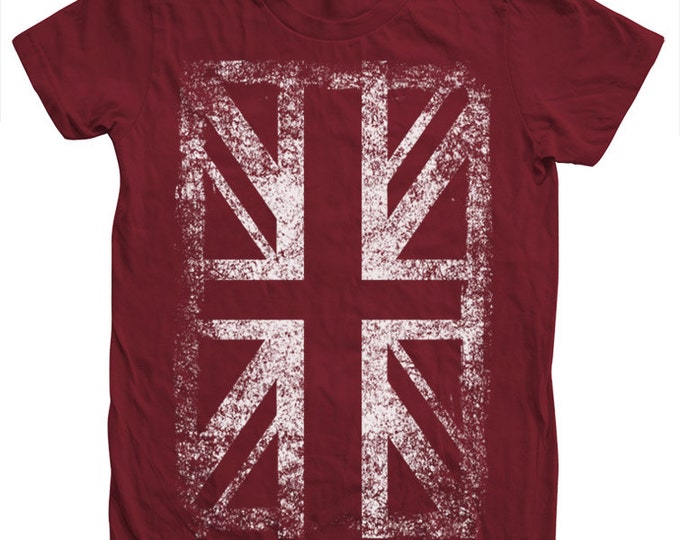 Womens Junior Tshirt UK FLAG Custom Hand Screen Print Crew Neck Tshirt Available: S, M, L, Xl, 2Xl