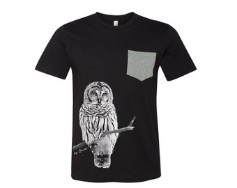 Owl T-shirt, Men's T-shirt, Unisex T-shirt, Screen Print, Crew Neck, 100% Cotton, Animal Shirt, Pocket T-shirt, Short Sleeve, Nature Shirt