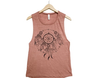 Dreamcatcher Tank - Muscle Tee - Tribal Print - Screen Print - Summer Shirt - Vacay Shirt - Gift for Women - Tank Top for Women - Tribal