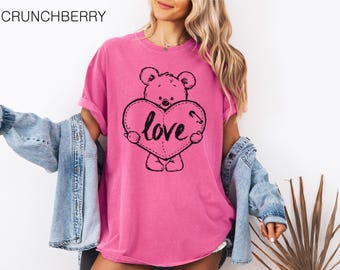 Valentines Day - Comfort Colors Shirt, Valentine Day's Gift, Girlfriend Gift, Matching Shirt, Teddy Bear, Cute Graphic Tee, Couple Shirt