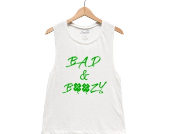 Tank Top for Women, St Patricks Day Shirt, Bad and Boozy, St Paddy Day Shirt, Irish shirt, Four Leaf Clover, Shamrock Shirt, Irish shirt
