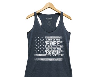 4th of July Tank Top, Land of the Free Home of the Brave Tank Top, Women's Tank Top, Triblend Racerback Tank Top, Screen Print Woman Fashion
