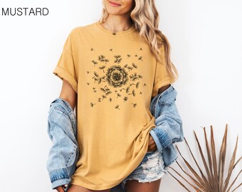 Hand Screen Printed Floral Tee: Comfort Colors Sunflower Shirt