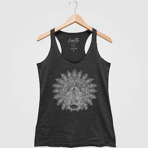 Peacock Tank Top, Women&#39;s Tank Top, Bird Shirt, Cute Animal Print Tee, Graphic Shirt, Triblend Racerback Tank Top, Hand Screen Printed