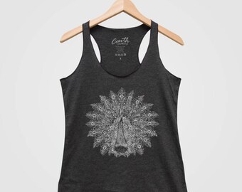 Peacock Tank Top, Women's Tank Top, Bird Shirt, Cute Animal Print Tee, Graphic Shirt, Triblend Racerback Tank Top, Hand Screen Printed