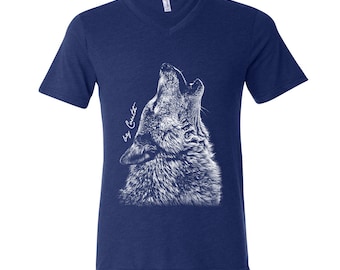 Wolf T-shirt, Men Graphic Tee, Custom Hand Screen Print, Tri-Blend Short Sleeve, Howling T-shirt, Animal T-shirt, Women T-shirt