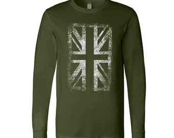 Union Jack Long Sleeve T-shirt: Hand Screen Print UK Flag Apparel
