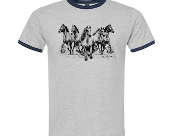 Horse Tshirt, Shirt for Women, Retro Tshirt, Unisex Cotton Ringer T-Shirt, Vintage Shirt, Rodeo Shirt, Concert Shirt, Country Girl
