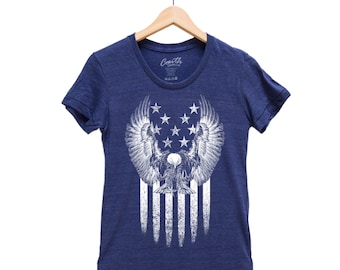 American Eagle Shirt, Womens Junior Shirt, American Flag, Funny Shirt, Hand Screen Print, 4th of July, USA, America, USA Shirt