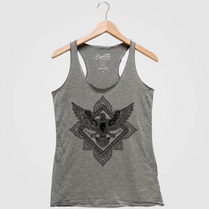Women&#39;s Tank Top, Bird Tank Top, Paisley Tank Top, Girl&#39;s Graphic Tee, Triblend Racerback Tank Top, Hand Screen Print, Animal Print Tank Top