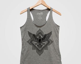Women's Tank Top, Bird Tank Top, Paisley Tank Top, Girl's Graphic Tee, Triblend Racerback Tank Top, Hand Screen Print, Animal Print Tank Top