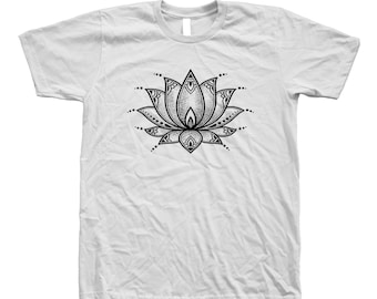 Lotus T-shirt, Men's T-shirt, Unisex T-shirt, Screen Print, Crew Neck, 100% Cotton, Flower Shirt, White T-shirt, Gifr for Women, Yoga Top