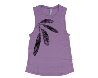 Feather Tank - Muscle Tee - Yoga Tank - Screen Print - Summer Shirt - Vacay Shirt - Gift for Women - Tank Top for Women - Yoga Shirt
