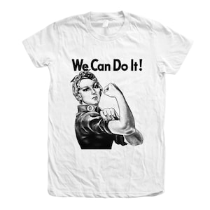 Womens Junior Tshirt, Rosie Shirt, We Can Do It Shirt, Rosie the Reveter, Crew Neck, Graphic Tee, Blue Tshirt, Gifr for Women