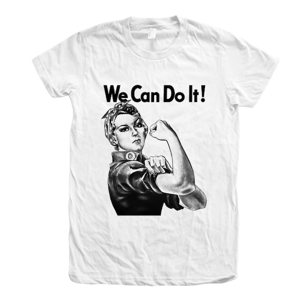 Womens Junior Tshirt, Rosie Shirt, We Can Do It Shirt, Rosie the Reveter, Crew Neck, Graphic Tee, Blue Tshirt, Gifr for Women