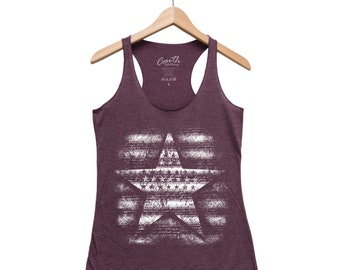 Star Tank Top, Women Tank Top, Flag Clothing, Flag Apparel, Triblend Racerback Tank Top, Hand Screen Print, American Flag, Merica, USA
