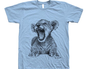 Lion Tshirt, Mens Tshirt, Lion Cub Shirt, Cute Animal Tshirt, Graphic Tee, Hand Screen Print, Cute Tshirt, Animal Shirt