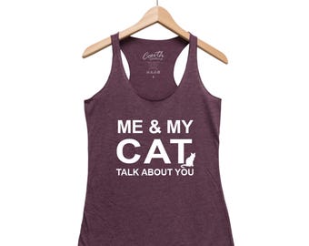 Womens Tank Top, Cat Lover Shirt, Cute Animal Print Shirt, Triblend Racerback Tank Top, Screen Print, Graphic Tee, Flowy Tank Top