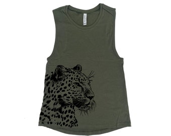 Leopard Shirt, Muscle Tank Top, Women Tank Top, Animal Print Shirt, Black Tank Top, Cat Shirt, Cute Shirt, Summer Shirt