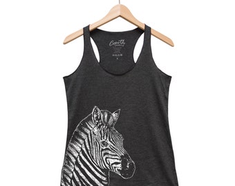 Zebra Tank Top, Women's Tank Top, Cute Animal Print, Triblend Racerback Tank Top, Hand Screen Print, Tank Top for Women, Women Fashion