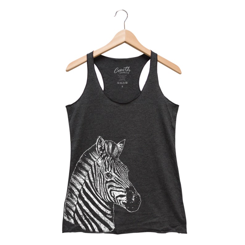 Zebra Tank Top, Women's Tank Top, Cute Animal Print, Triblend Racerback Tank Top, Hand Screen Print, Tank Top for Women, Women Fashion image 1