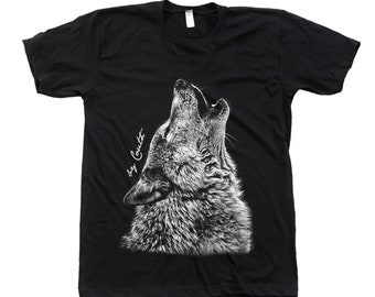 WOLF T Shirt, Mens T-shirt, Unisex T-shirt, Howling Wolf, Animal Print T, Screen Print, Crew Neck, Black T-shirt, Animal Shirt, Wolfpack