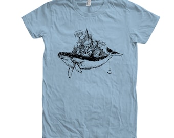 Whale Shirt, Womens Junior Tshirt, Animal Tshirt, Crew Neck, Cotton T-shirt, Short Sleeve, Gift for Women, Nature Shirt, Camping Shirt