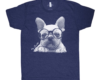French Bulldog T-shirt, Unisex T-shirt, Men's Graphic Tee, Screen Print, Tri-Blend Short Sleeve, White T-shirt, Women's Fashion, Dog Lover