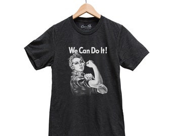 Womens Tshirt, Rosie Shirt, We Can Do It Shirt, Rosie the Reveter, Birthday Gift, Graphic Tee, Screen Print, Blue Tshirt, Gifr for Women