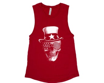 Skull Muscle Tank Top, Women Tank Top, Flag Shirt, Patriotic, US Flag, Merica Tank Top, Funny Shirt, Halloween Shirt, 4th of July