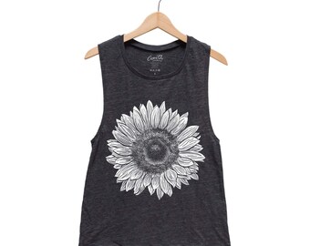 Sunflower Tank Top for Women Flower Shirt Floral Top Cute Summer Vacay Top Gift for Women Sunflower Shirt for Girl