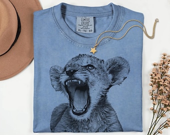 Hand Screen Printed Lion Comfort Colors T-Shirt - Animal Lover Gift