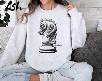 Chess Knight Sweatshirt: Unisex Fleece Crewneck, Birthday Gift