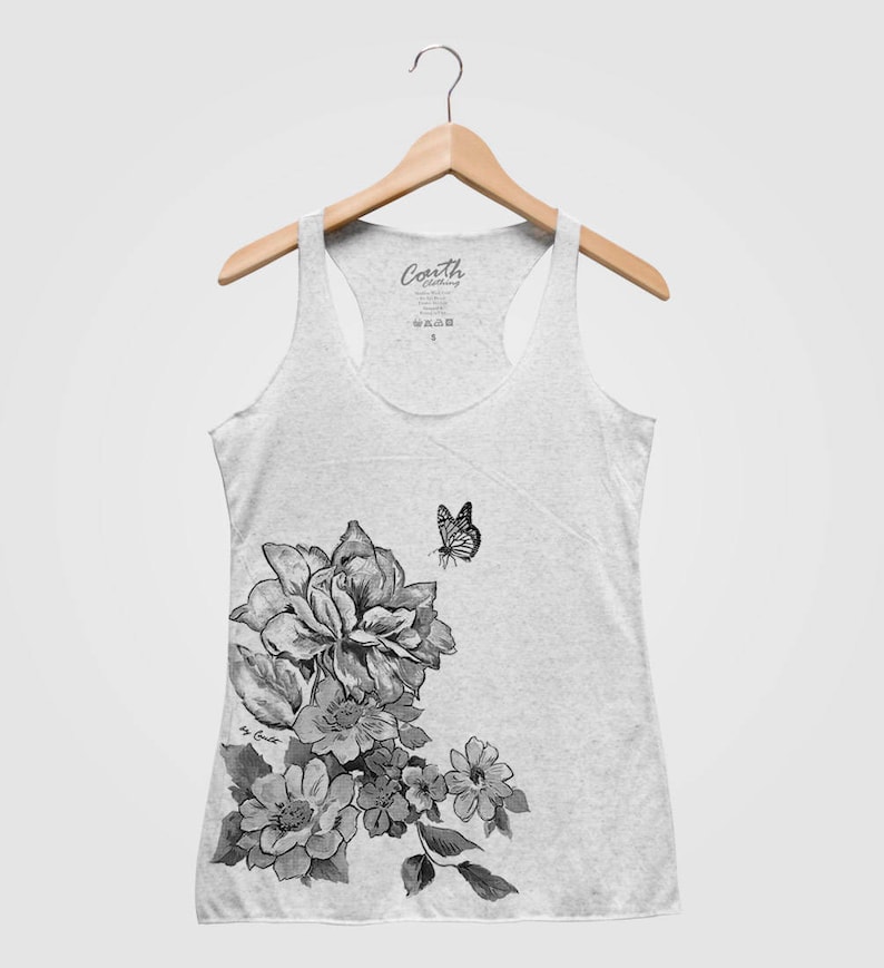FLOWERS Woman Tank Top Racerback Hand Screen Print Mother/'s Day Grandma For Her
