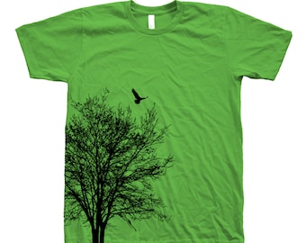 Tree Shirt, Unisex T-shirt, Mens T-shirt, Neck, Cotton T-shirt, Bird Shirt, Short Sleeve, Gift for Men, Nature Shirt, Camping Shirt