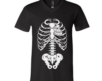 Halloween Tshirt, Mens Tshirt, Unisex Tshirt, Skeleton Tshirt, V-Neck, Screen Print, Halloween Costume, Halloween Gift, Goth Shirt
