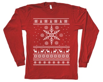 Unisex T-shirt, Christmas Ugly Sweater, Men's Shirt, Long Sleeve Crew Neck T-shirt,  T-shirt, Red T-shirt, Christmas Gift