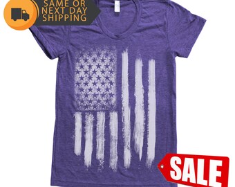 4th of July Fitted Junior Women Tshirt, American Flag Shirt, USA Tank Top, Distressed Flag Shirt, US Flag