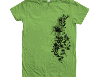 Womens Junior T-shirt, Flowe Shirt, Nature Tshirt, Rosie the Reveter, Crew Neck, Graphic Tee, Blue Tshirt, Gifr for Women