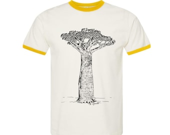 Baobab Tree Tshirt, Nature Tshirt, Unisex Cotton Ringer T-Shirt, Vintage Shirt, Bird Shirt, Camping Shirt, Birthday Gift, Funny Tshirt
