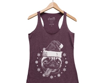 Christmas Shirt for Women, Santa Tank Top, Pug Tank Top, Tank Top for Girl, Animal Shirt, Christmas Gift, Pug Face Shirt, Funny Animal Shirt