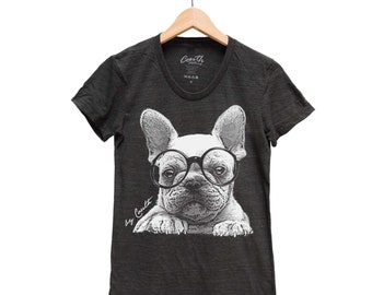 FRENCH BULLDOG Shirt, Womens Junior Tshirt, Frenchi Shirt, Puppy Shirt, Cute Animal Print Tee, Graphic Tee, Dog Lover Gift