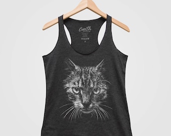 Cat Shirt, Muscle Tank Top, Women Tank Top, Animal Print Shirt, Black Tank Top, Cat Tank Top, Cute Shirt, Summer Shirt, Cat Lover Gift