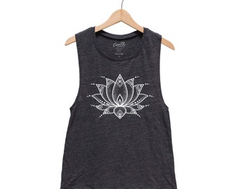 Lotus Flower Tank - Muscle Tee - Yoga Tank - Screen Print - Summer Shirt - Vacay Shirt - Gift for Women - Tank Top for Women - Yoga Shirt