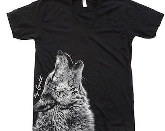 Wolf T Shirt, Men's T-shirt, Unisex Tshirt, Crew Neck, Cotton T-shirt, Howling Wolf, Wolves Tshirt, Animal Print Tshirt