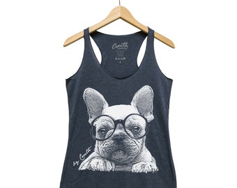French Bulldog Tank Top, Women's Tank Top, Cute Animal Print Shirt, Triblend Racerback Tank Top, Screen Print, Graphic Tee, Flowy Tank Top